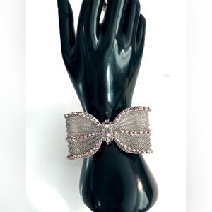 Betsy Johnson Silver Mesh AB Hinged Bow Bracelet